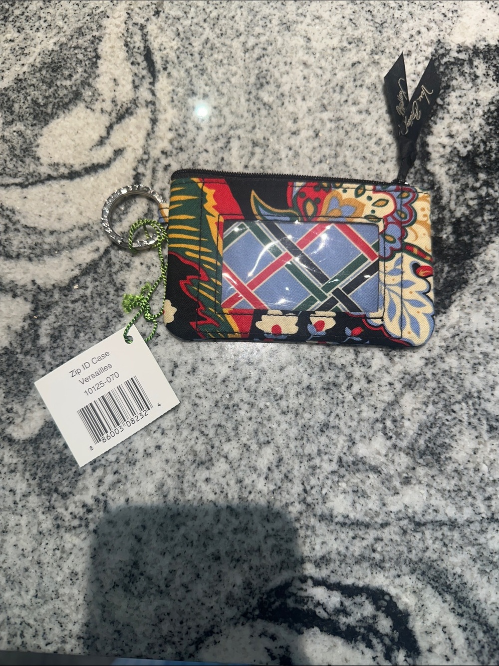 Vera Bradley Black Multicolor Zip ID Case with Key Ring